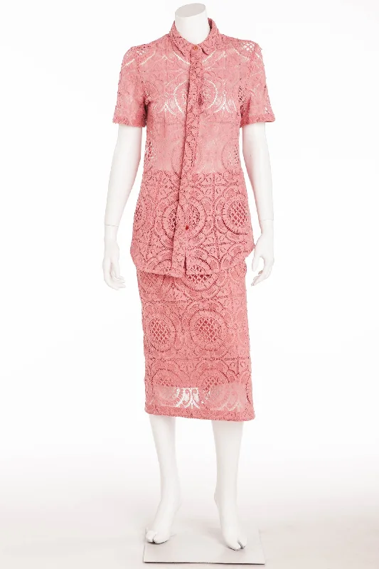 Burberry Prorsum - Editorial 2PC Pink "English Rose" Short Sleeve Button Up Top & Skirt - IT 44