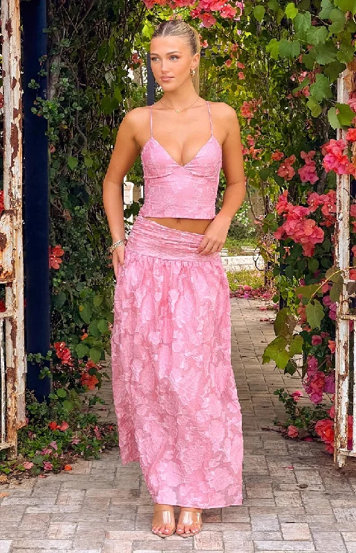 Jewel Pink Floral Maxi Skirt