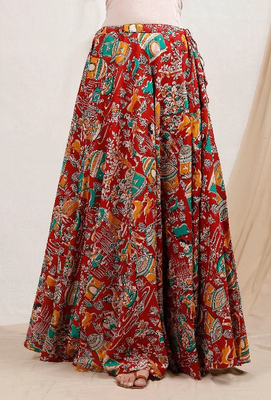 Red Kalamkari Cotton Skirt