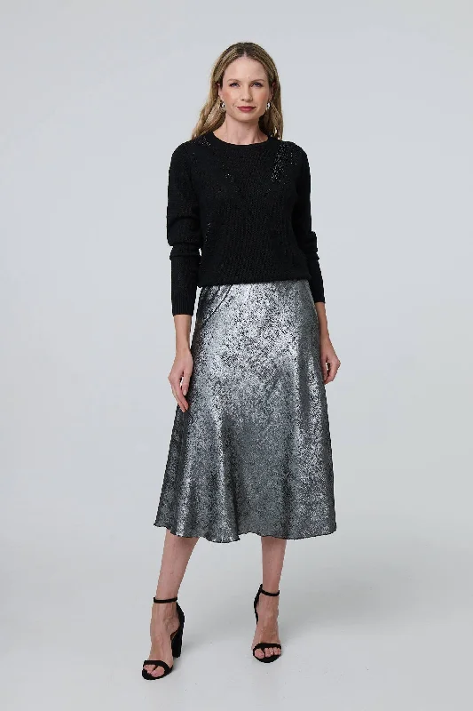 Metallic A-Line Midi Slip Skirt