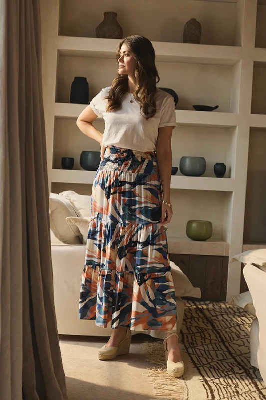 Printed Tiered High Waist Maxi Skirt