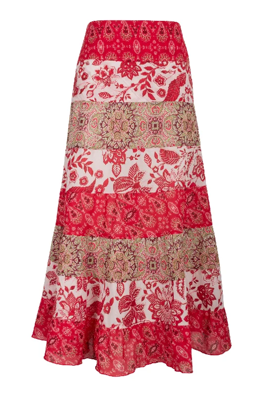 100% printed Cotton Skirt | RED MULTI | 8371AR