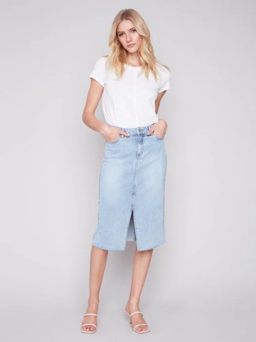 Charlie B - Frayed Hem Denim Skirt With Front Slit ??