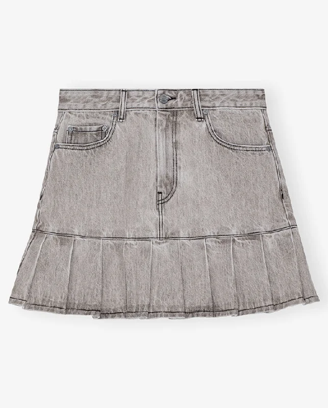 Denim Pleated Mini Skirt Gray Quill