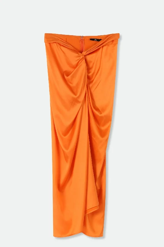 SANAA SARONG SKIRT IN STRETCH SILK CHARMEUSE IN PAPAYA