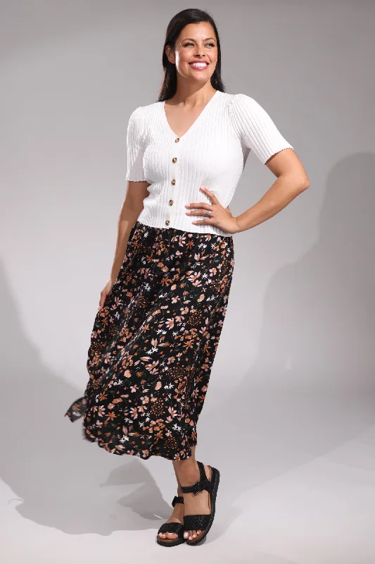 Maxi Skirt with shirred waistband | Orange Black Vine | 3364YY