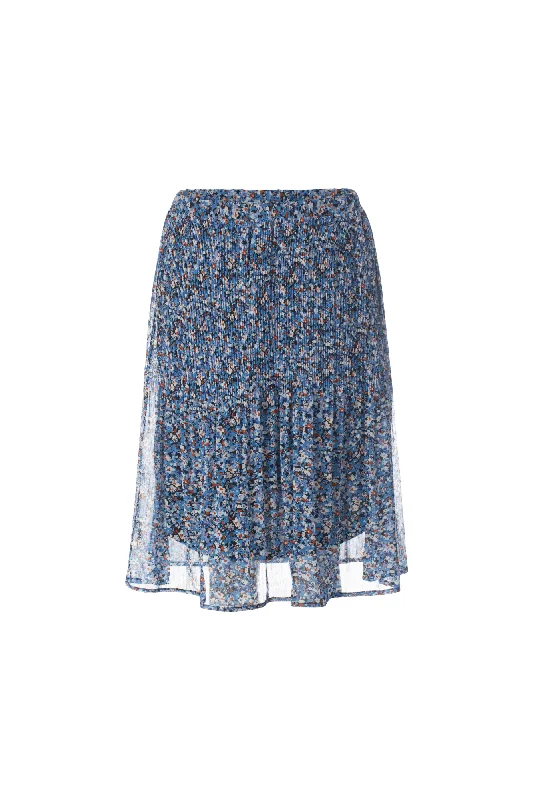 Mini Pleat printed Chiffon Skirt | Blues Orange Ditsy | 8579AR