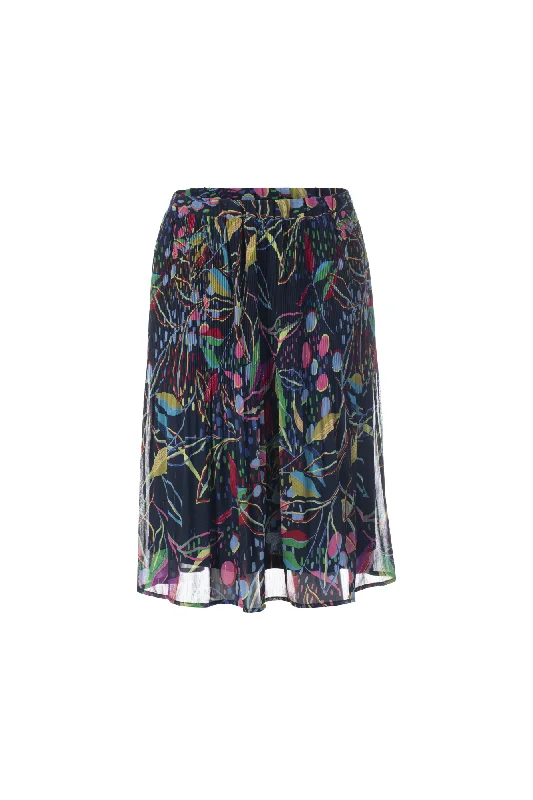 Mini Pleat printed Chiffon Skirt | Multi Navy Lurex Leaf | 8579AR