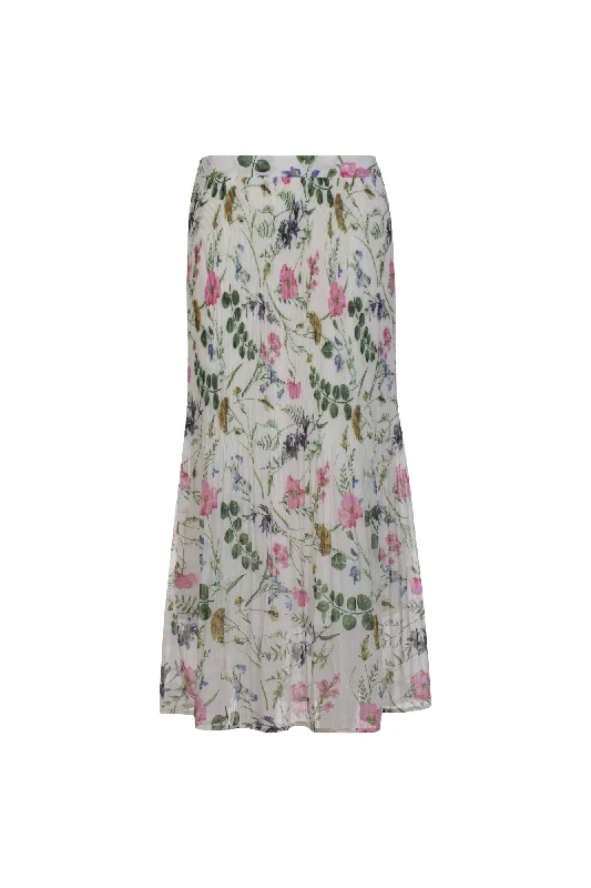 Mini pleat Skirt with lining | Ivory Green Lurex Vines | 8578AR