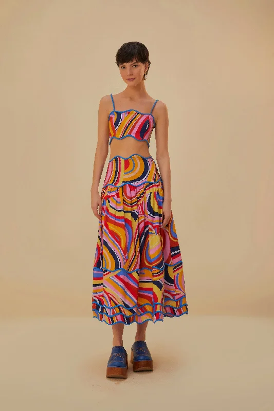 Multicolor Waves Midi Skirt