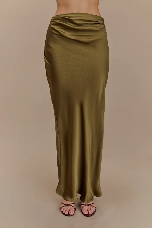 Nicola Satin Asymmetric Maxi Skirt - Basil