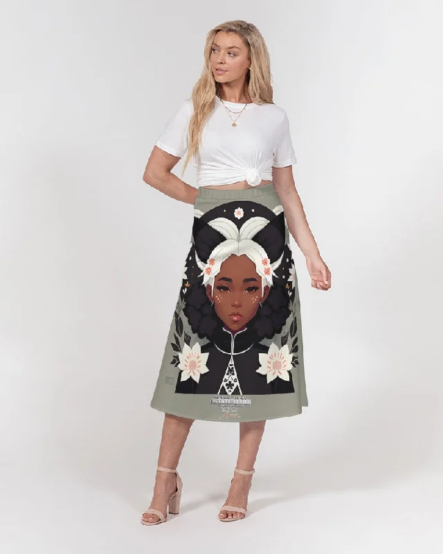 Nubian girl silver fox Women's A-Line Midi Skirt