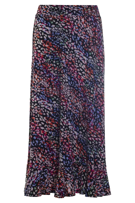 Printed Slinky pull on Skirt | Black Multi Animal | 7427AR