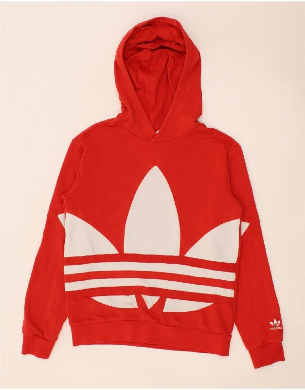 ADIDAS Boys Graphic Hoodie Jumper 14-15 Years Red Cotton