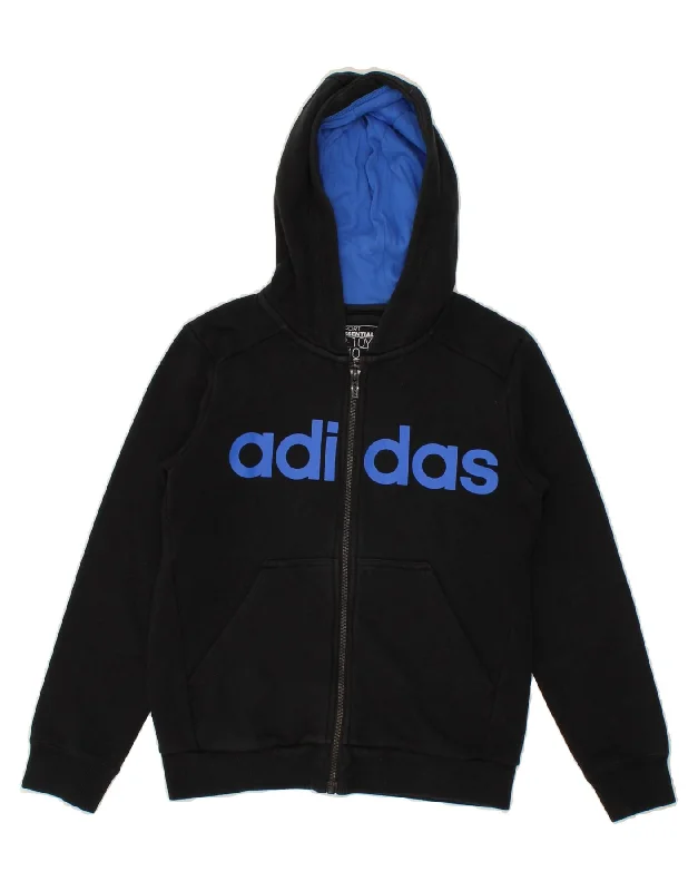 ADIDAS Boys Graphic Zip Hoodie Sweater 9-10 Years  Black Cotton