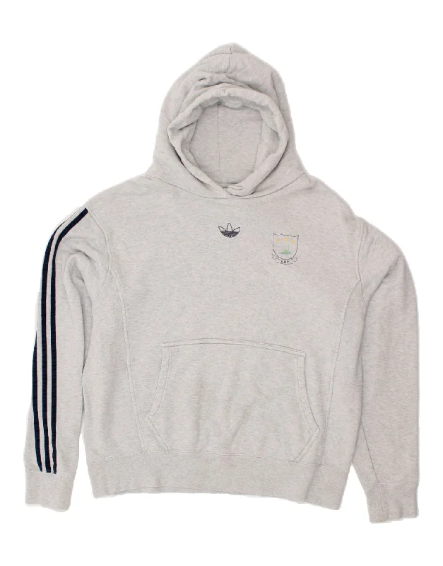 ADIDAS Mens Hoodie Jumper Large Grey Cotton