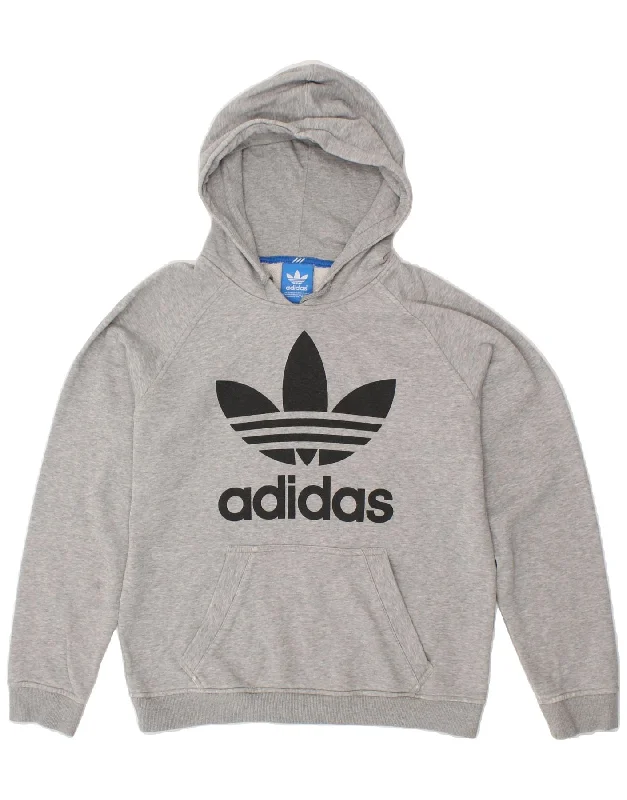 ADIDAS Womens Graphic Hoodie Jumper UK 14 Medium Grey Cotton