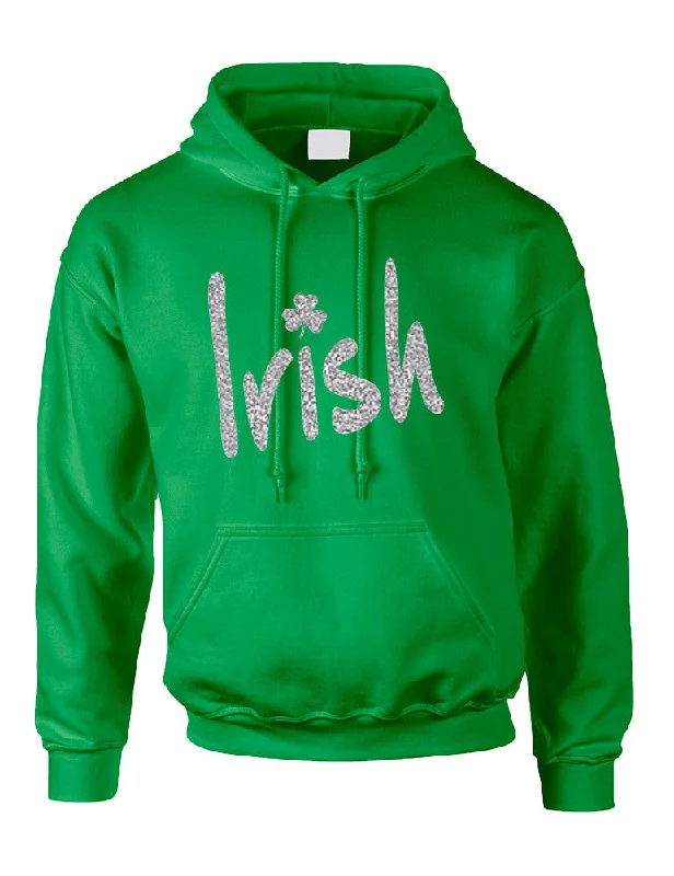 Adult Hoodie Irish Glitter Silver Shamrock St Patrick's Top