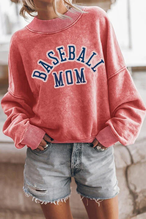 BASEBALL MOM Graphic Drop Shoulder Ladies Sweatshirt