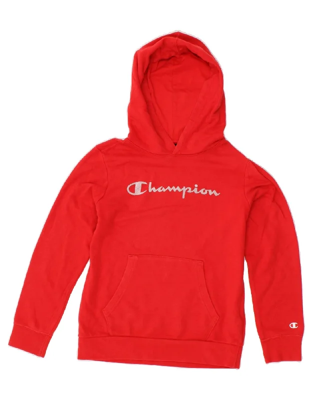 CHAMPION Boys Graphic Hoodie Jumper 9-10 Years Medium Red Cotton