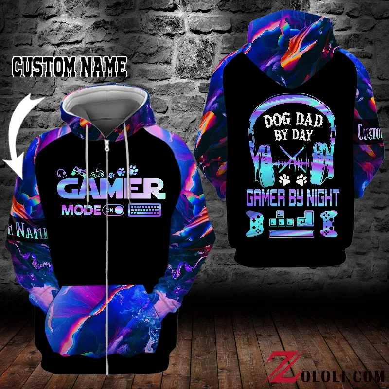 Dog Dad by day gamer by night hoodie 3D Custom TTM