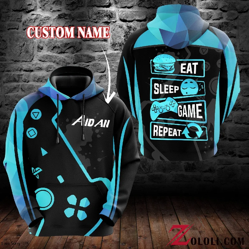 Eat sleep game repeat 3D Hoodie Custom HA