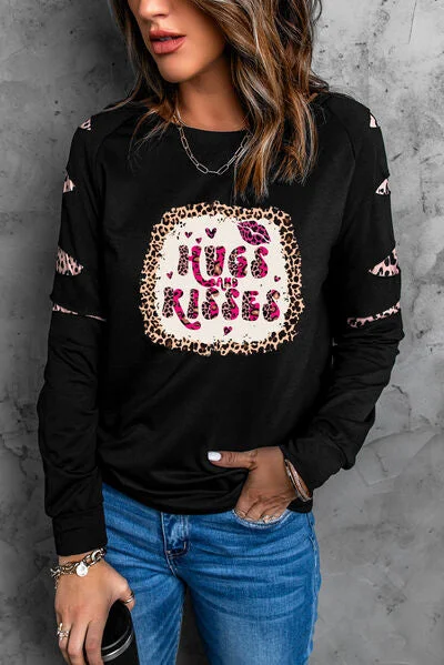 HUGS AND KISSES Leopard Ladies Sweatshirt