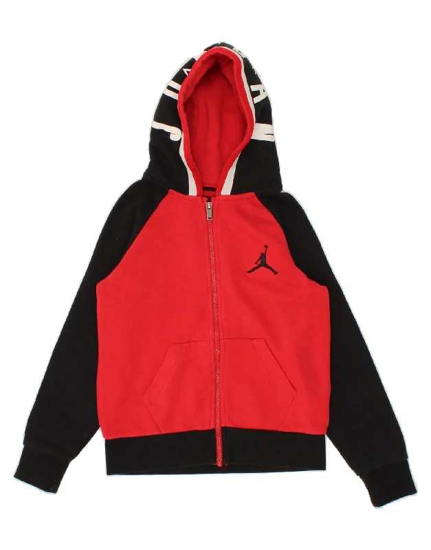 JORDAN Boys Graphic Zip Hoodie Sweater 8-9 Years Small Red Colourblock