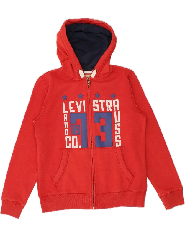 LEVI'S Boys Graphic Zip Hoodie Sweater 13-14 Years Red Cotton