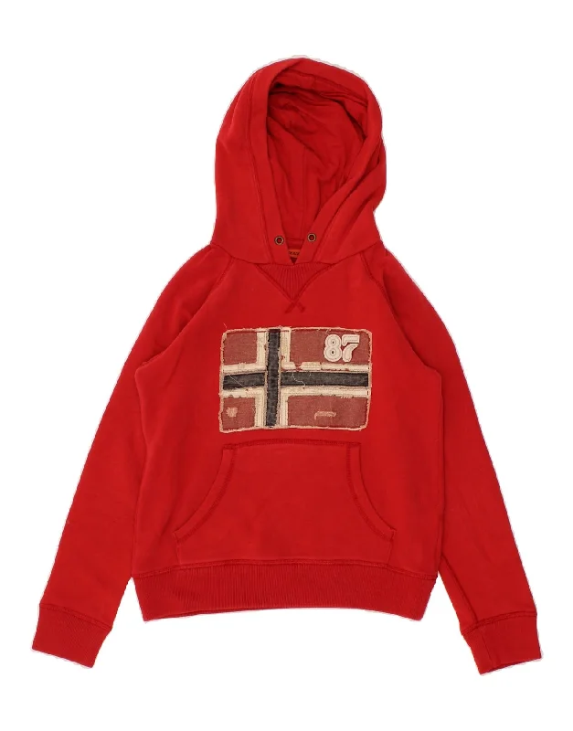 NAPAPIJRI Boys Graphic Hoodie Jumper 9-10 Years Red Cotton