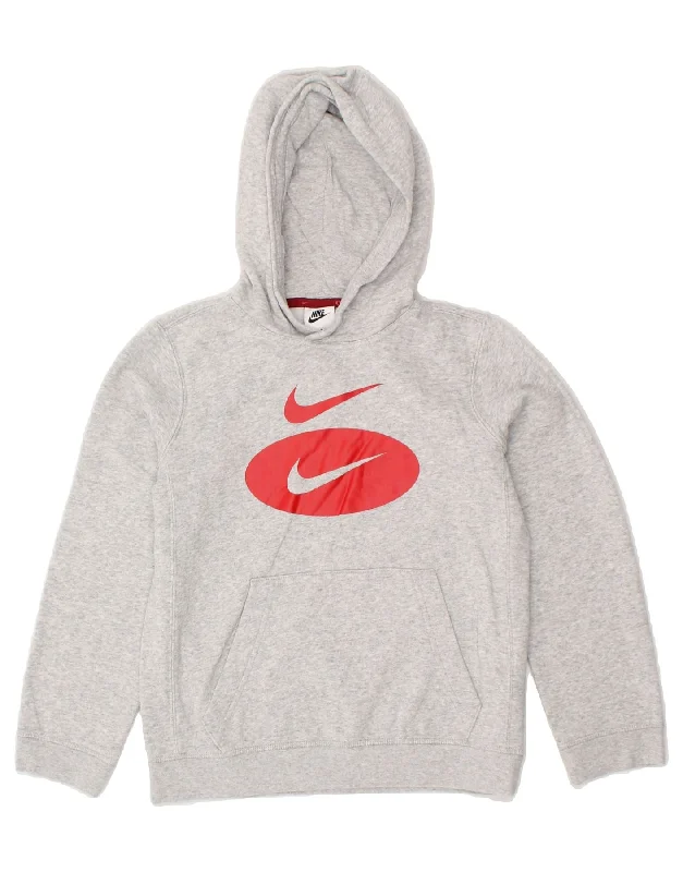 NIKE Boys Graphic Hoodie Jumper 10-11 Years Medium Grey Cotton