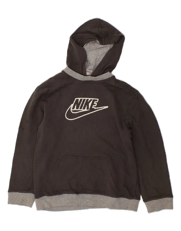 NIKE Boys Graphic Hoodie Jumper 12-13 Years Large Grey Cotton