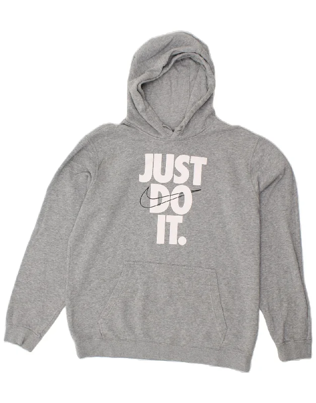 NIKE Mens Graphic Hoodie Jumper Large Grey Cotton