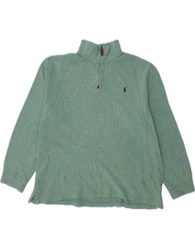 POLO RALPH LAUREN Mens Zip Neck Sweatshirt Jumper 2XL Green Cotton