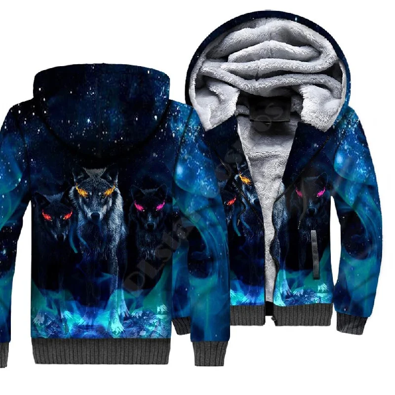 Wolf Animal 3D Printed Fleece Zipper Hoodies for Men  and Women