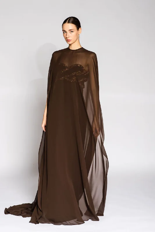 Crepe dress with chiffon cape