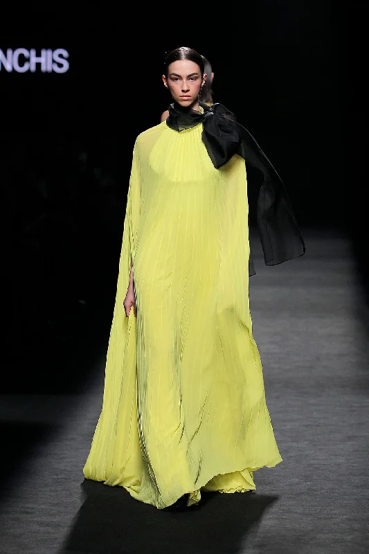 Pleated cape gown