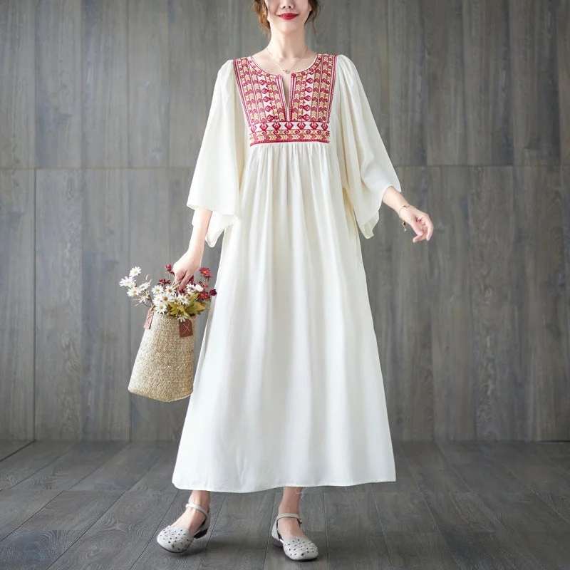 Vintage Embroidery Summer Plus Sizes Long Dresses