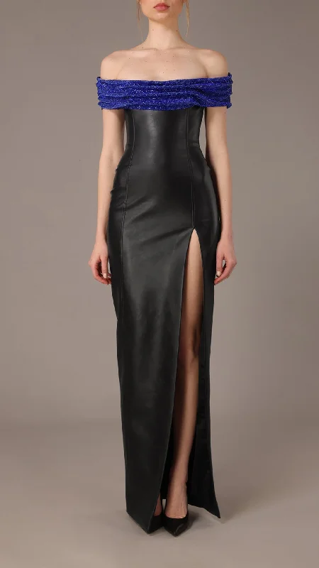 High slit leather long dress