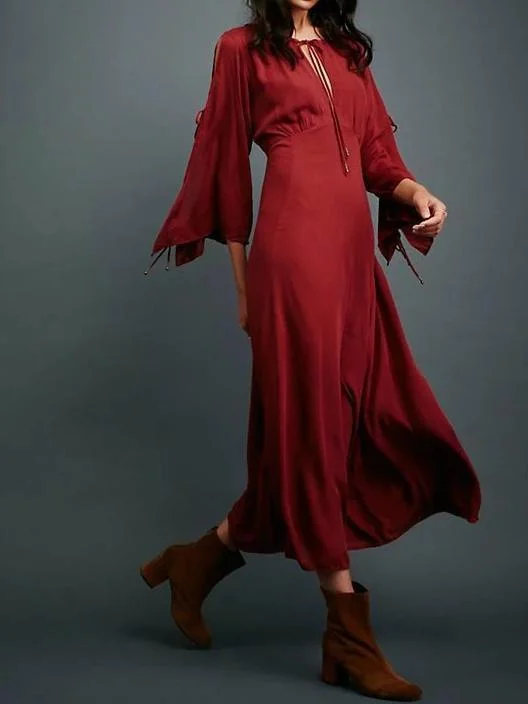 Long sleeved bohemian solid color beach holiday elegant long dress