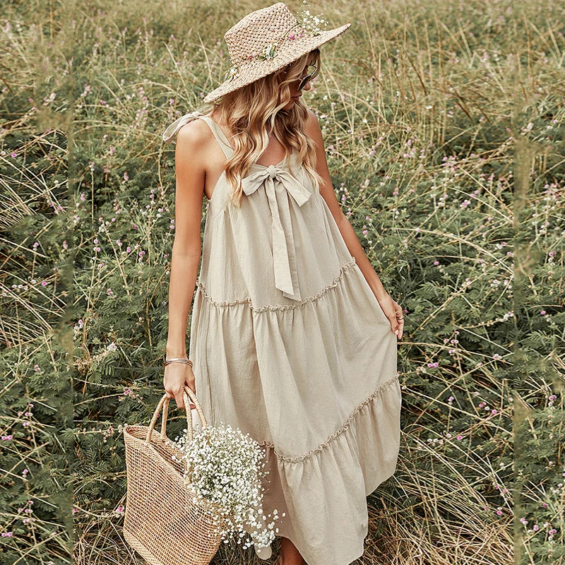 Popular Spring  New Suspender Long Dress