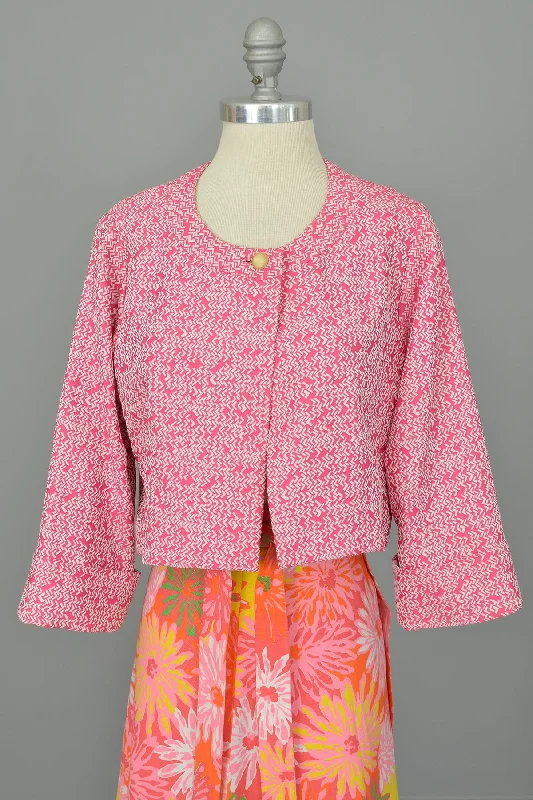 1960s 70s Adele Simpson Pink White Retro Cropped Blazer