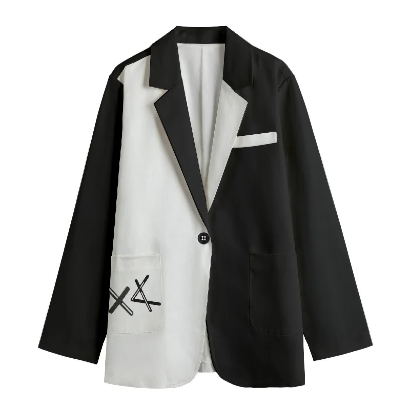 ALEPH / TAV Black and White Cotton Leisure Blazer