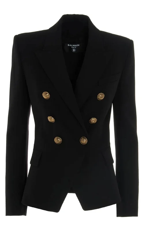 Black Classic Double-Breasted Wool Blazer