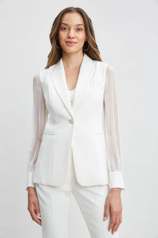 Chiffon Sleeve Jewel Button Blazer