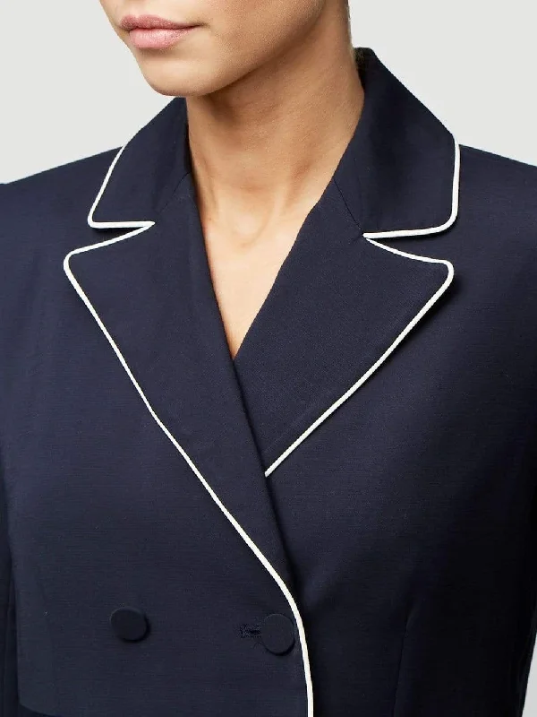 Frame - Piped Cropped Blazer in Navy