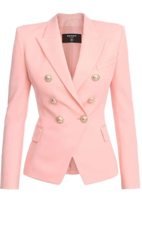 Double-Breasted Pink Wool Blazer