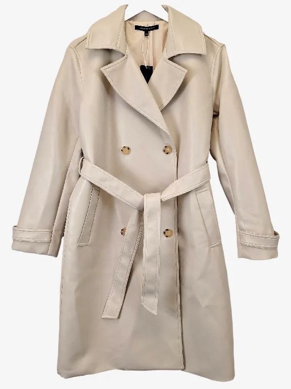 French Connection Chic Cream Faux Leather Trench Coat Size 10