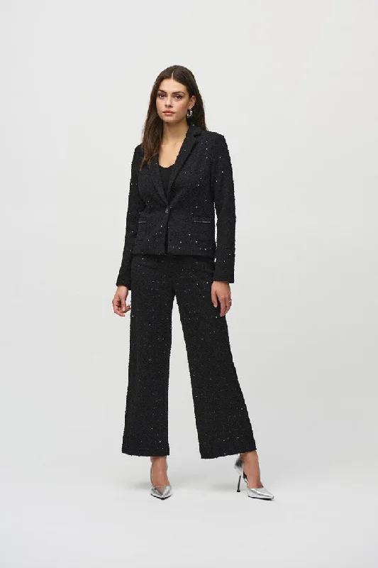 Joseph Ribkoff Black Sequin Bouclé Blazer with Chain Trim Detail