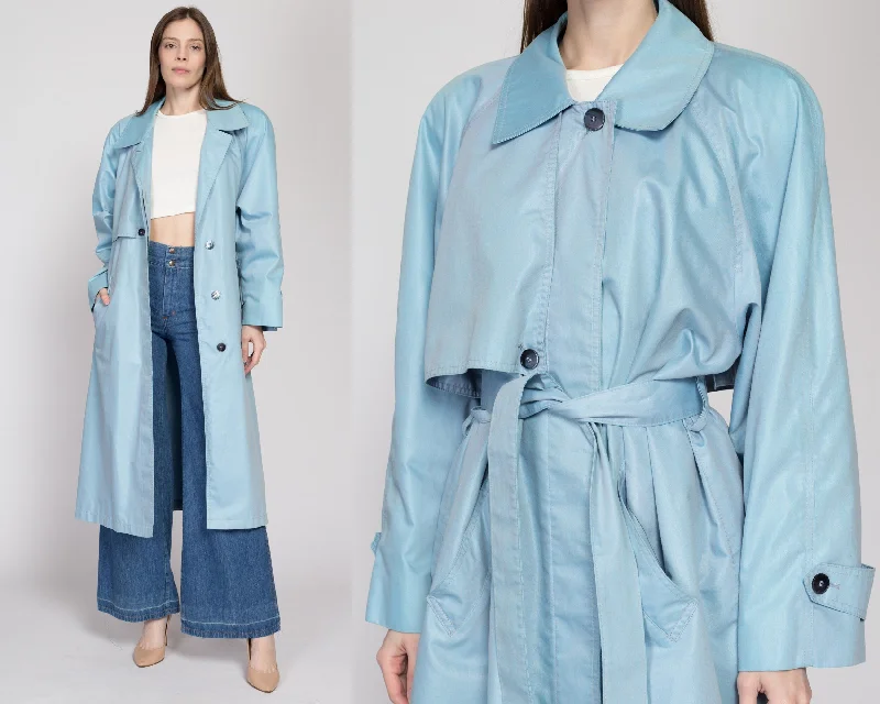 Large 80s London Fog Iridescent Blue Belted Trench Coat